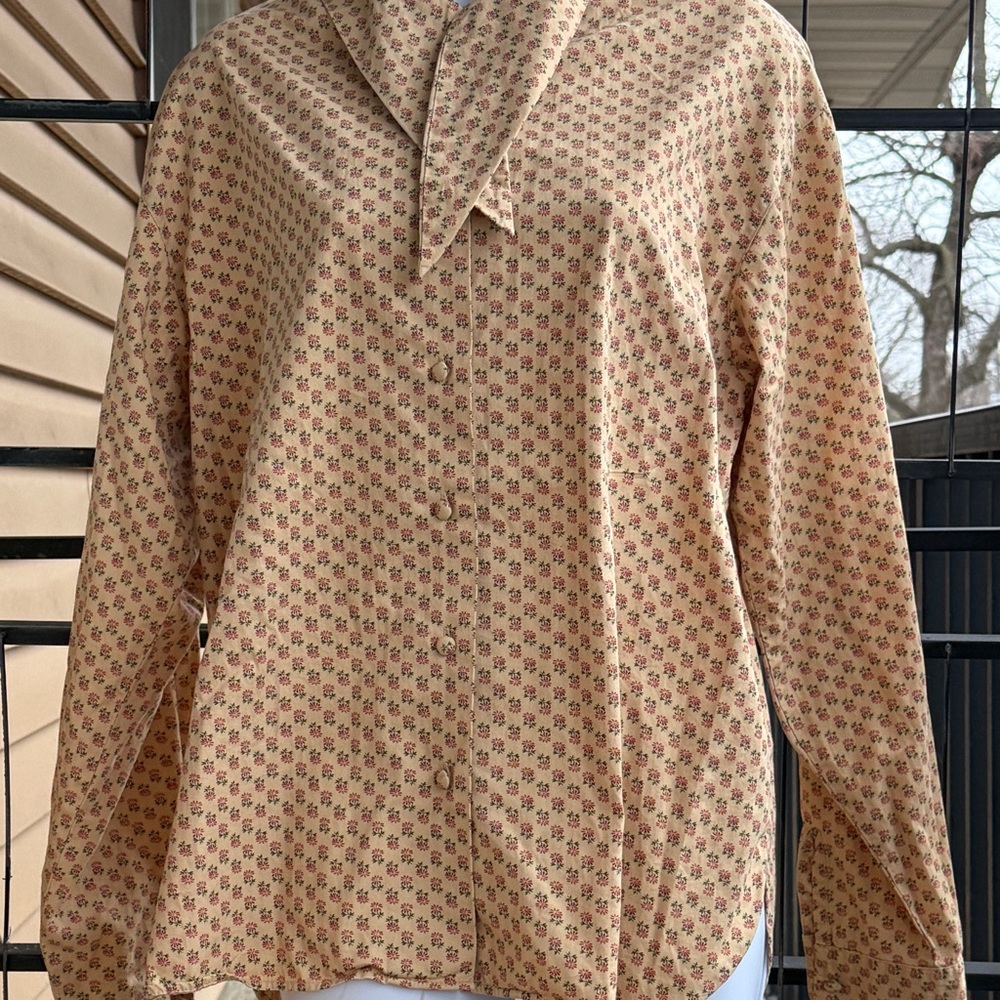L.L. Bean Beige Blouse with Small Floral Print
